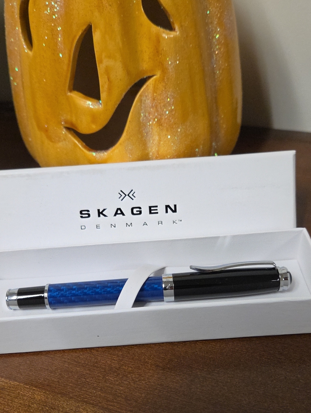 Skagen Blue and Black Ballpoint Pen with Chrome Accents